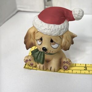 Lefton Dog Figurine wearing santa hat sitting poss 3” VINTAGE